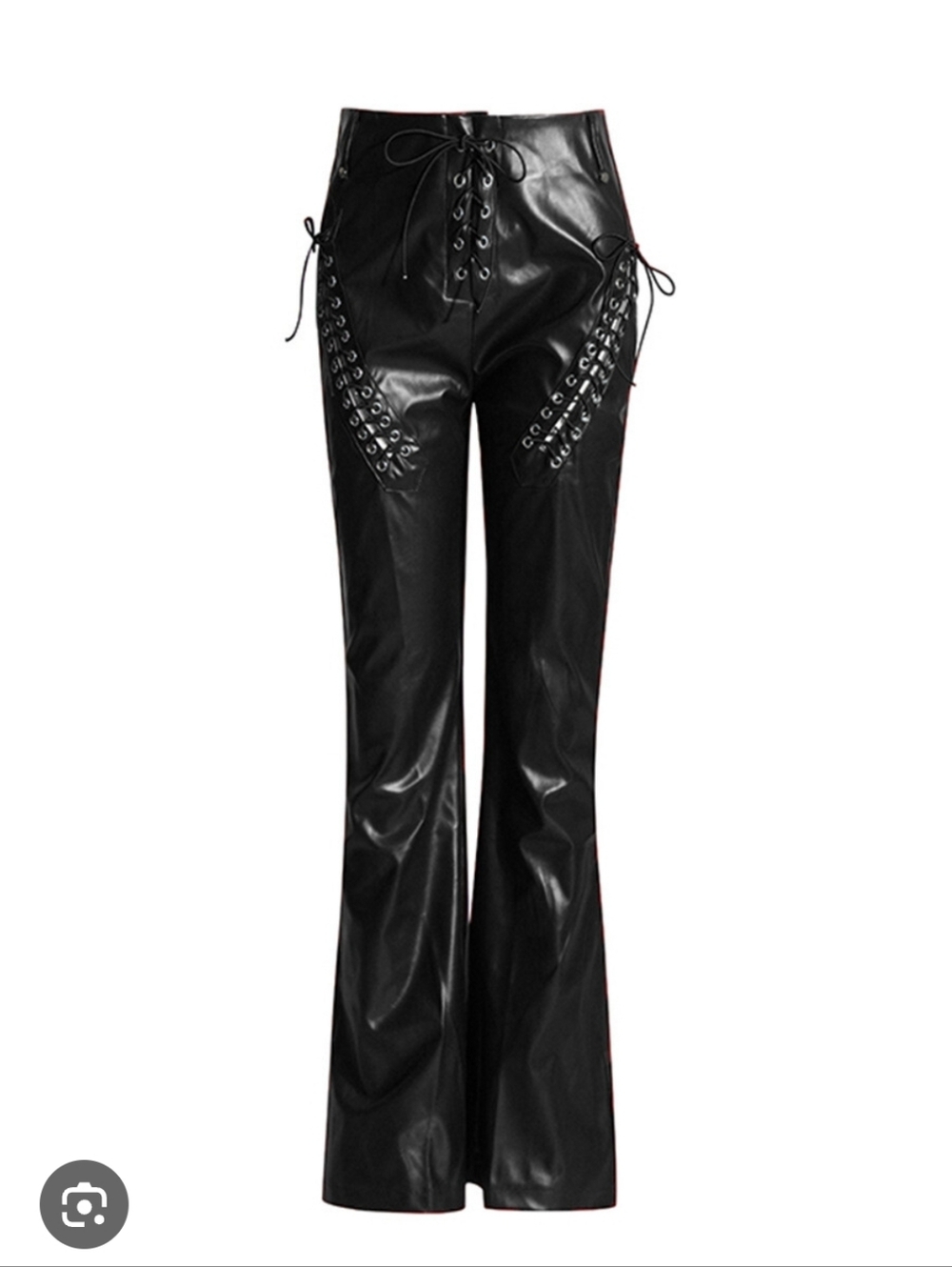 Goth Hot Topic High-Waist Black Faux Leather Lace-Up Flared Pants Widow Queen